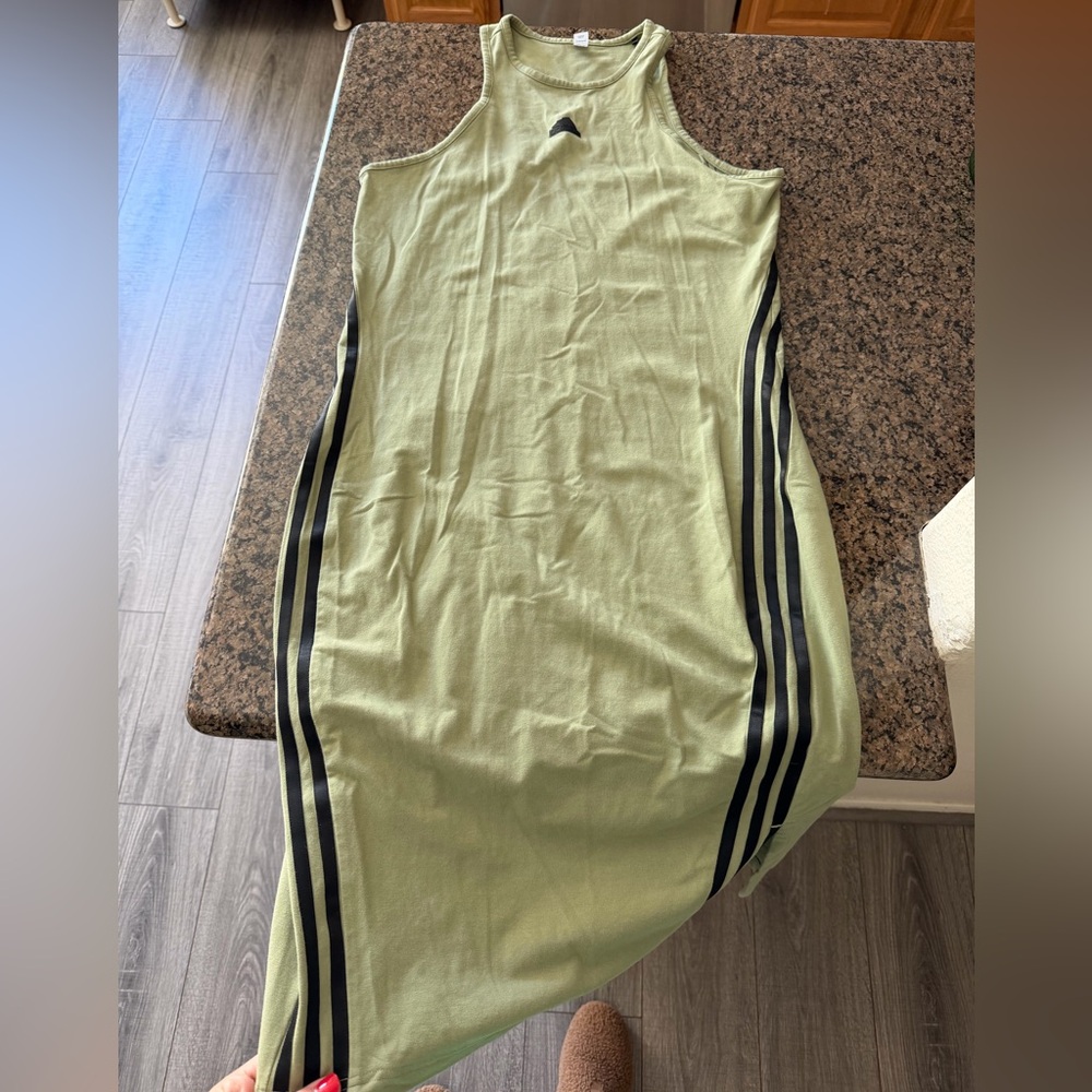 Adidas Green Sleeveless Dress with Black Stripes